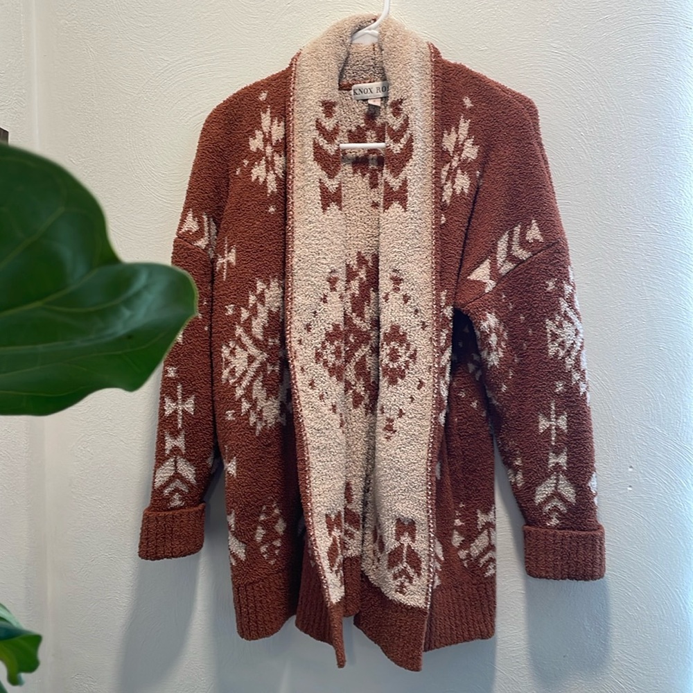 Knox Rose Aztec Print Open Front Cardigan (Size Small)